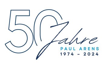 Das Logo feiert 50 Jahre Paul Arens, mit den Jahren 1974 bis 2024 in eleganter Schriftart.